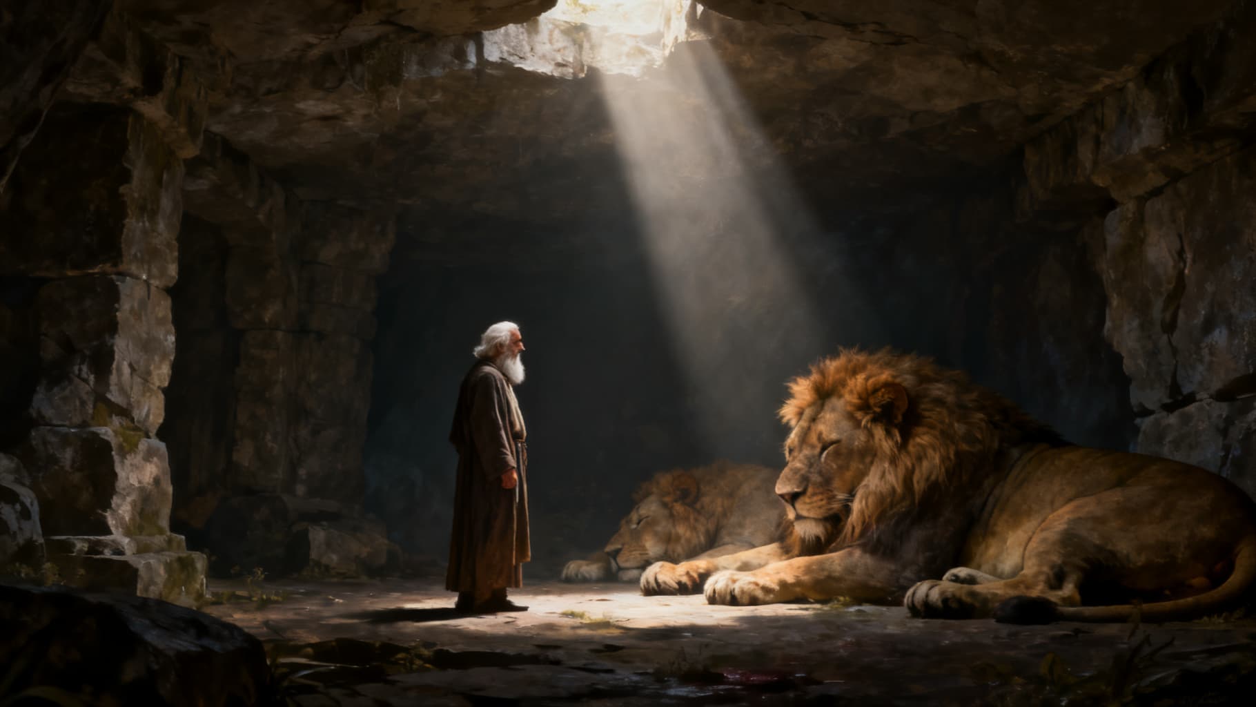 An older, dignified Daniel praying at his window over the city