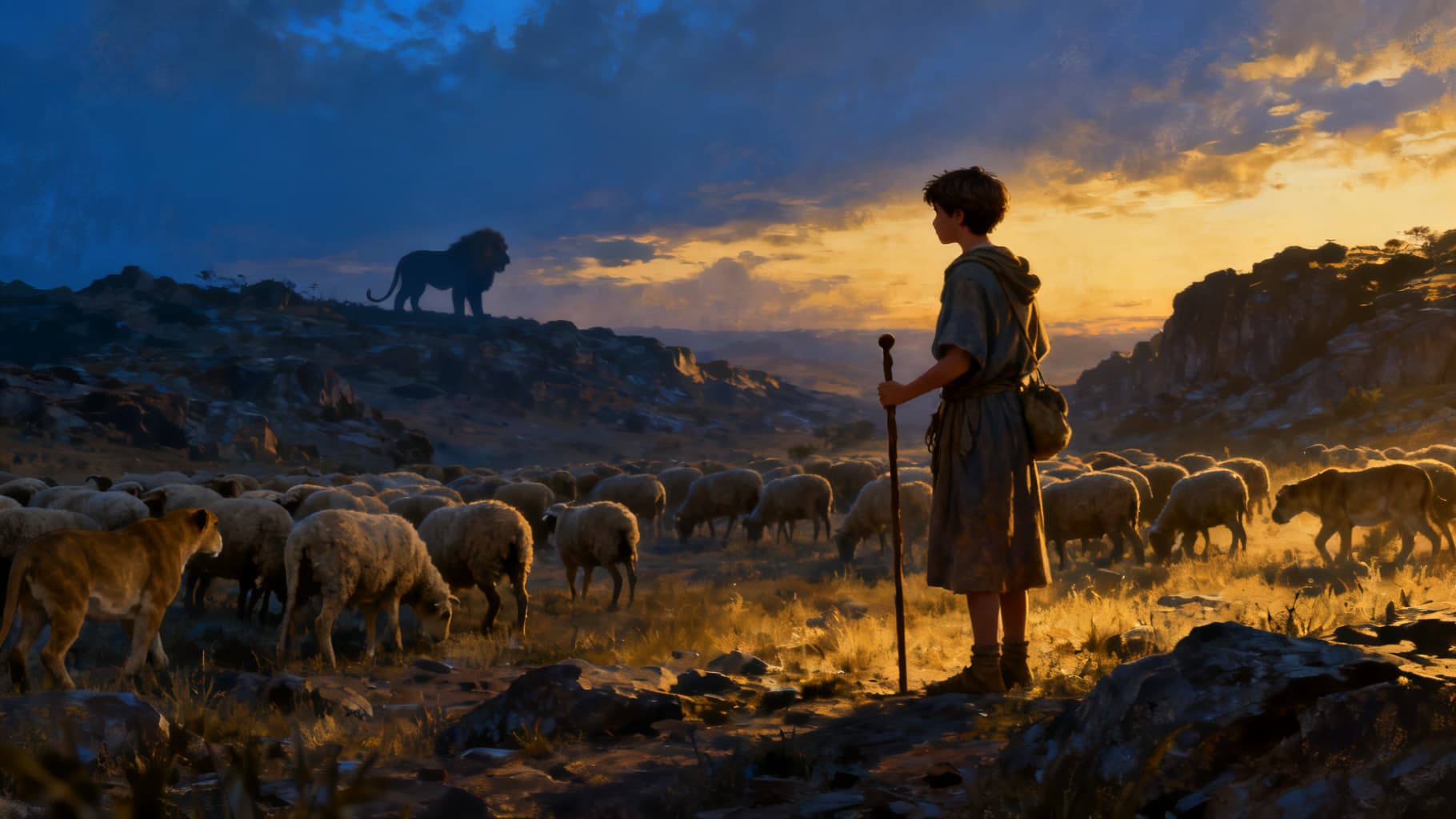 A shepherd guarding the flock alone at dusk — faith formed unseen