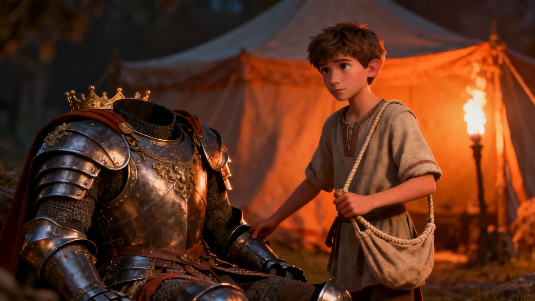 David alone, refusing the king’s oversized armor