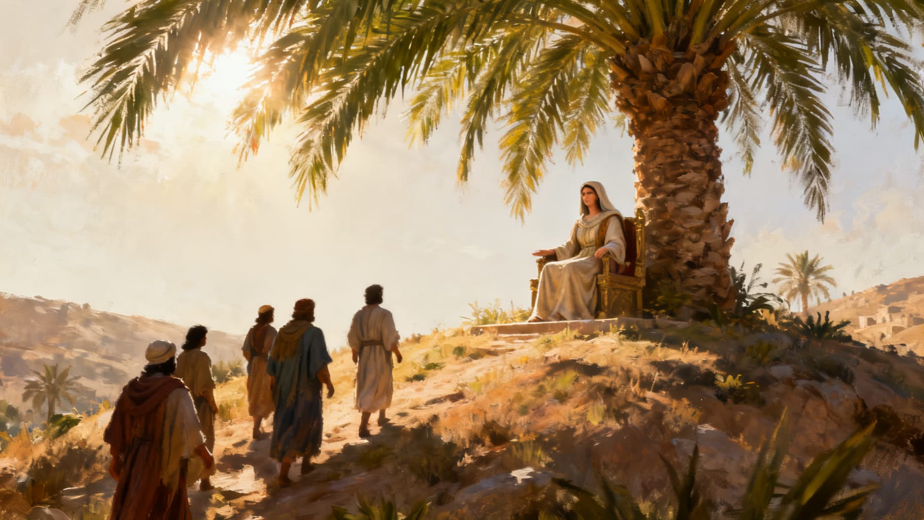 Deborah the prophet judging Israel beneath her palm