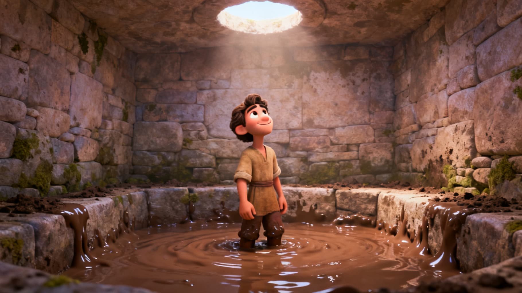 Jeremiah stuck in the muddy pit, looking up