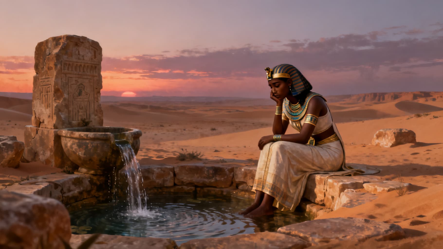 Hagar the Egyptian, alone and weary by a desert spring