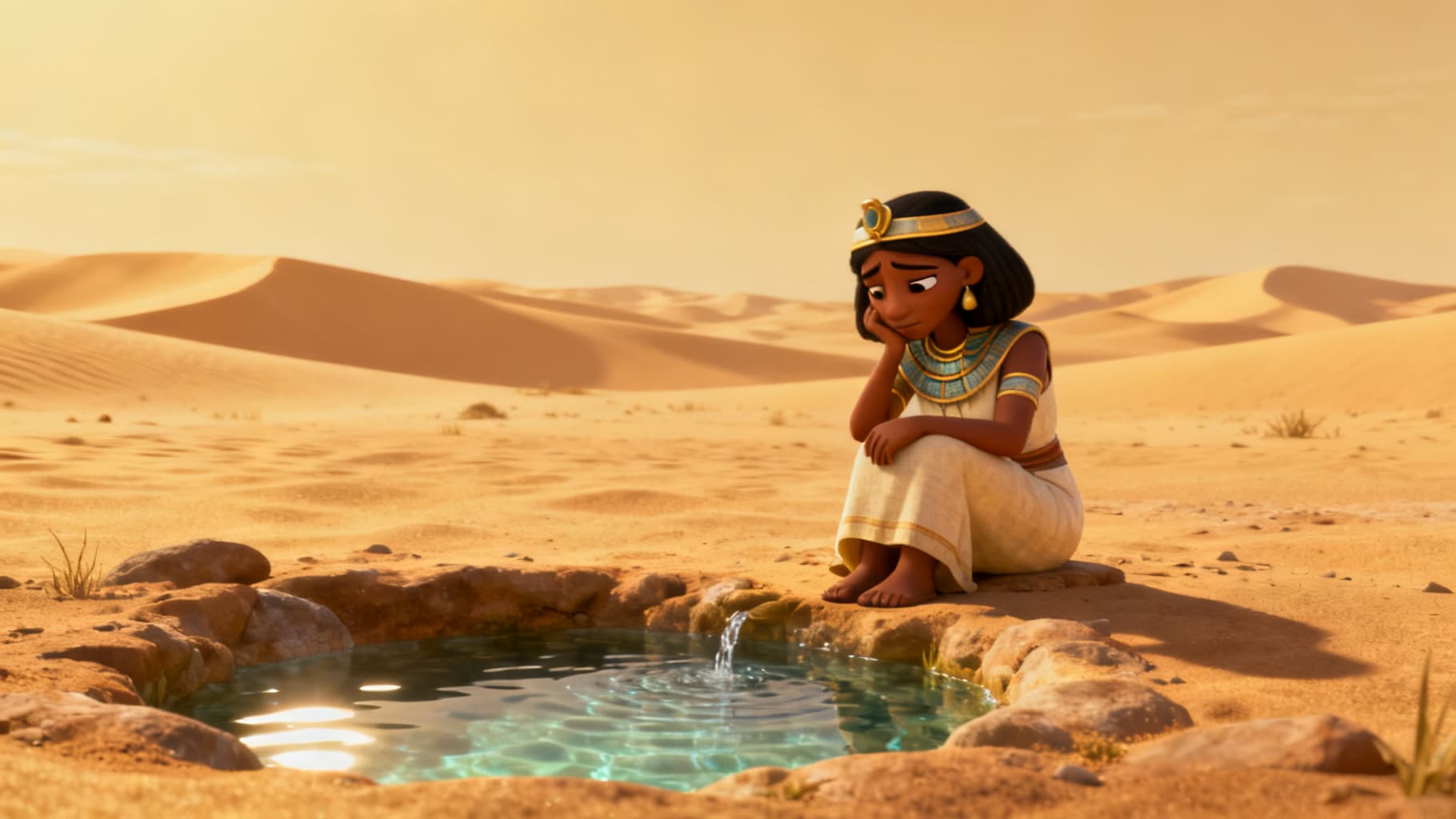 Hagar sitting sadly alone by a desert spring