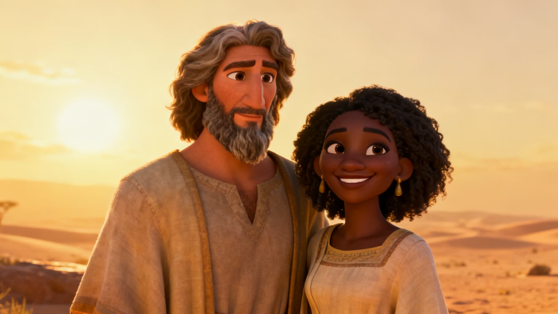Moses and his kind Cushite wife smiling together