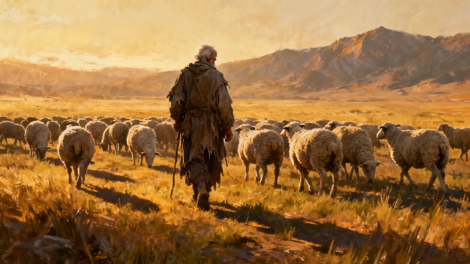 An aging shepherd leading the flock through the wilderness of Midian