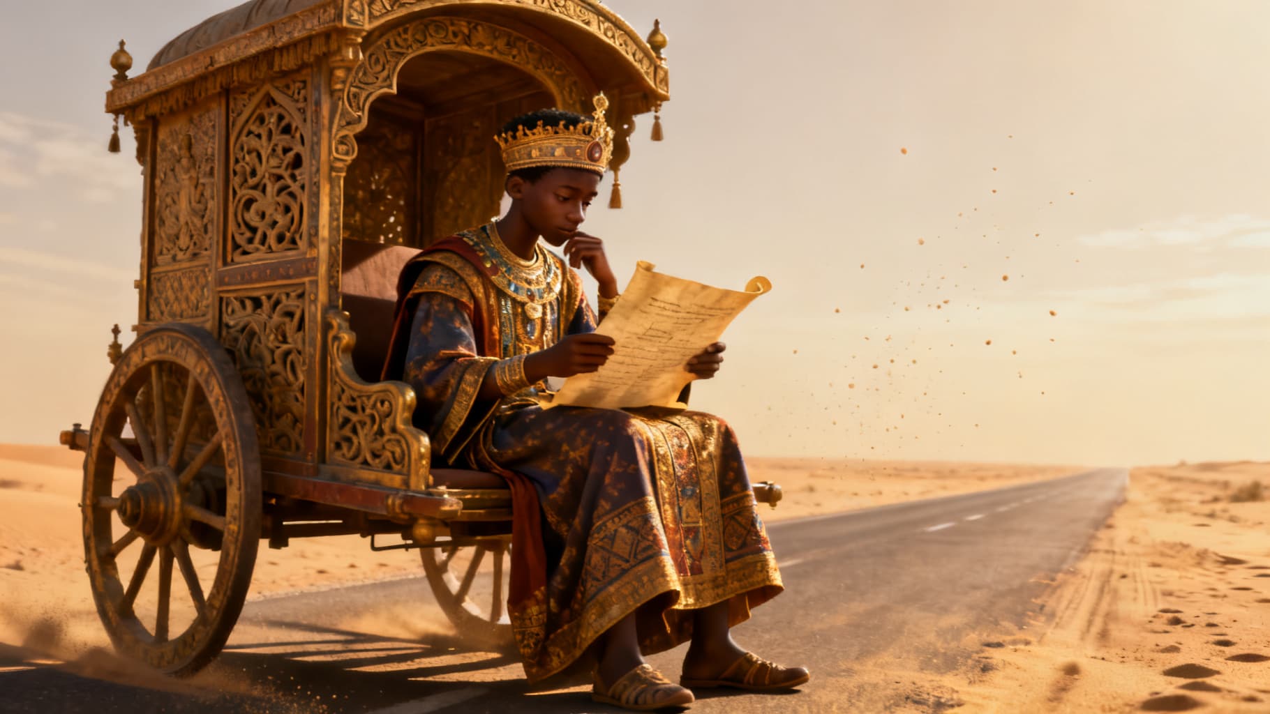 The Ethiopian official reading alone in his chariot, searching