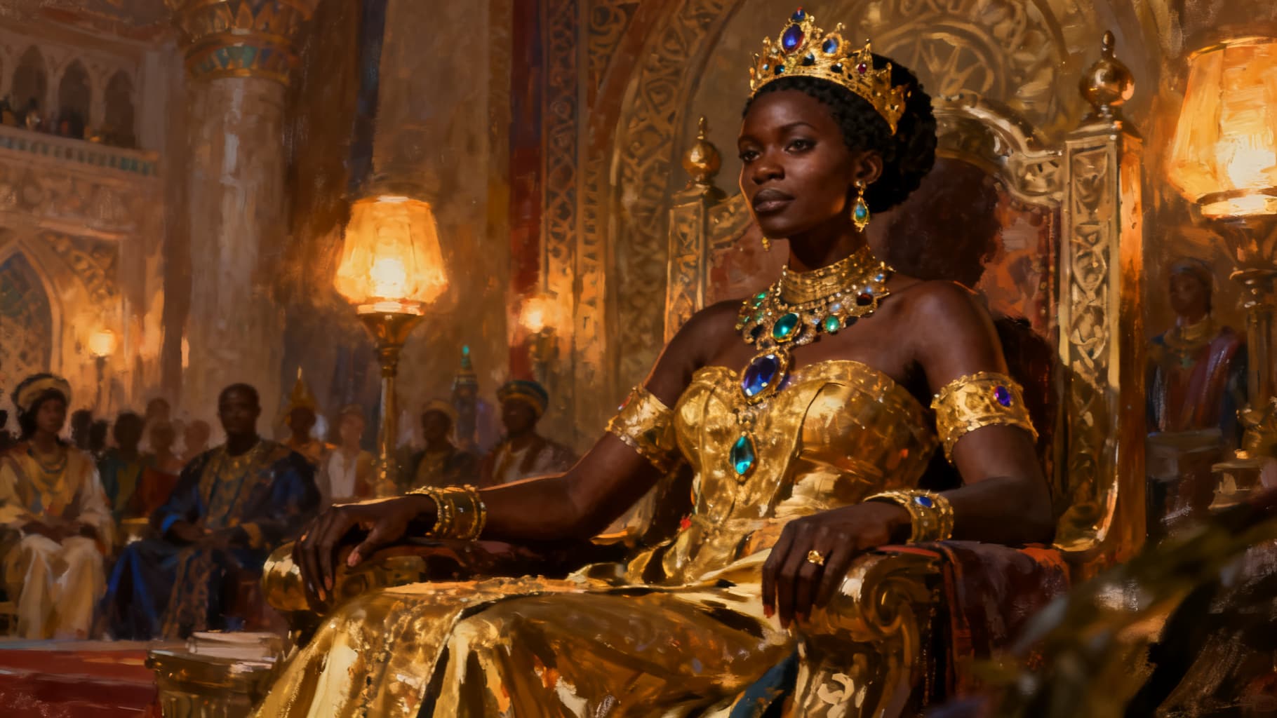 The Queen of Sheba enthroned in her African court
