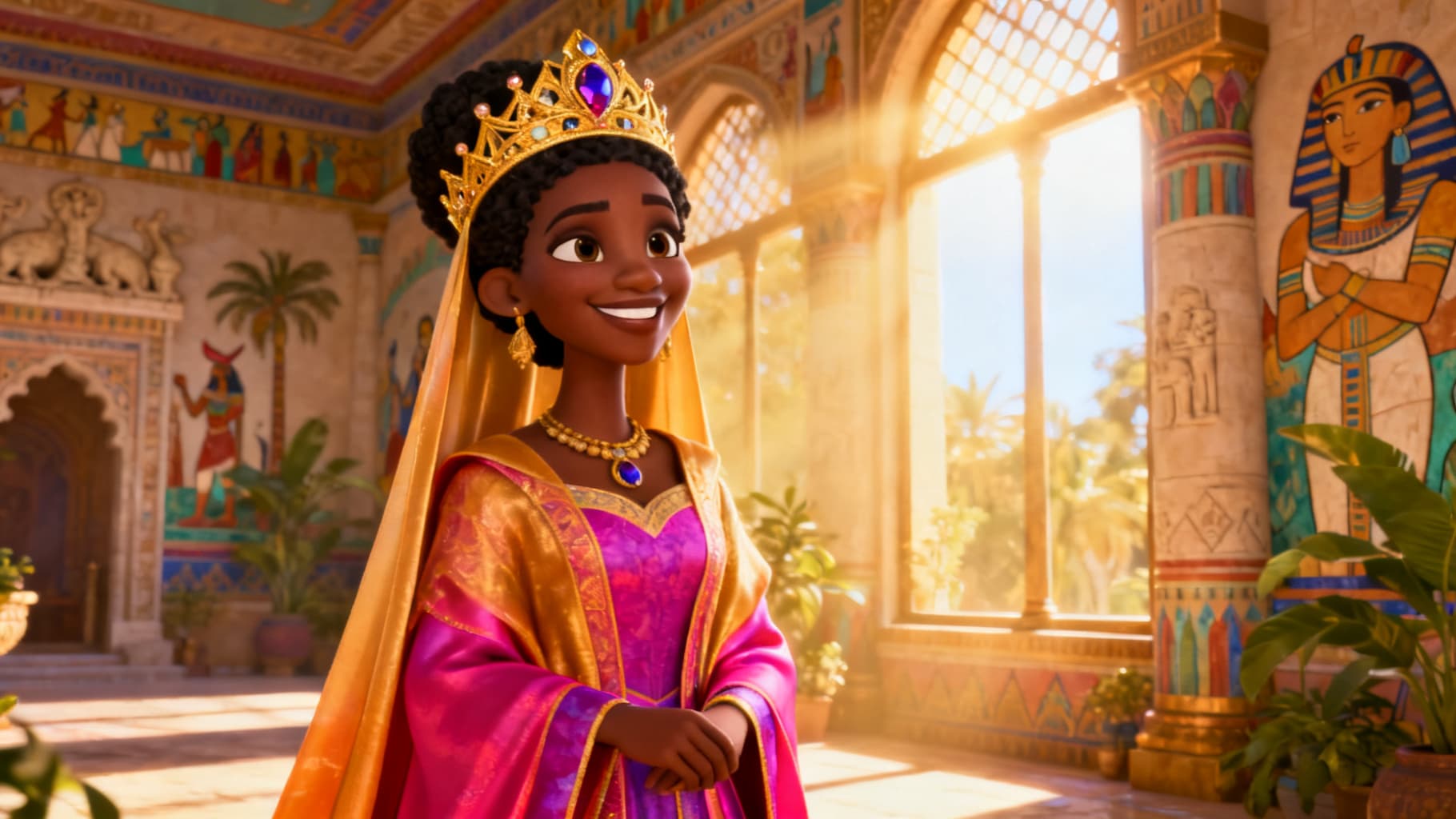 The regal Queen of Sheba in her African palace