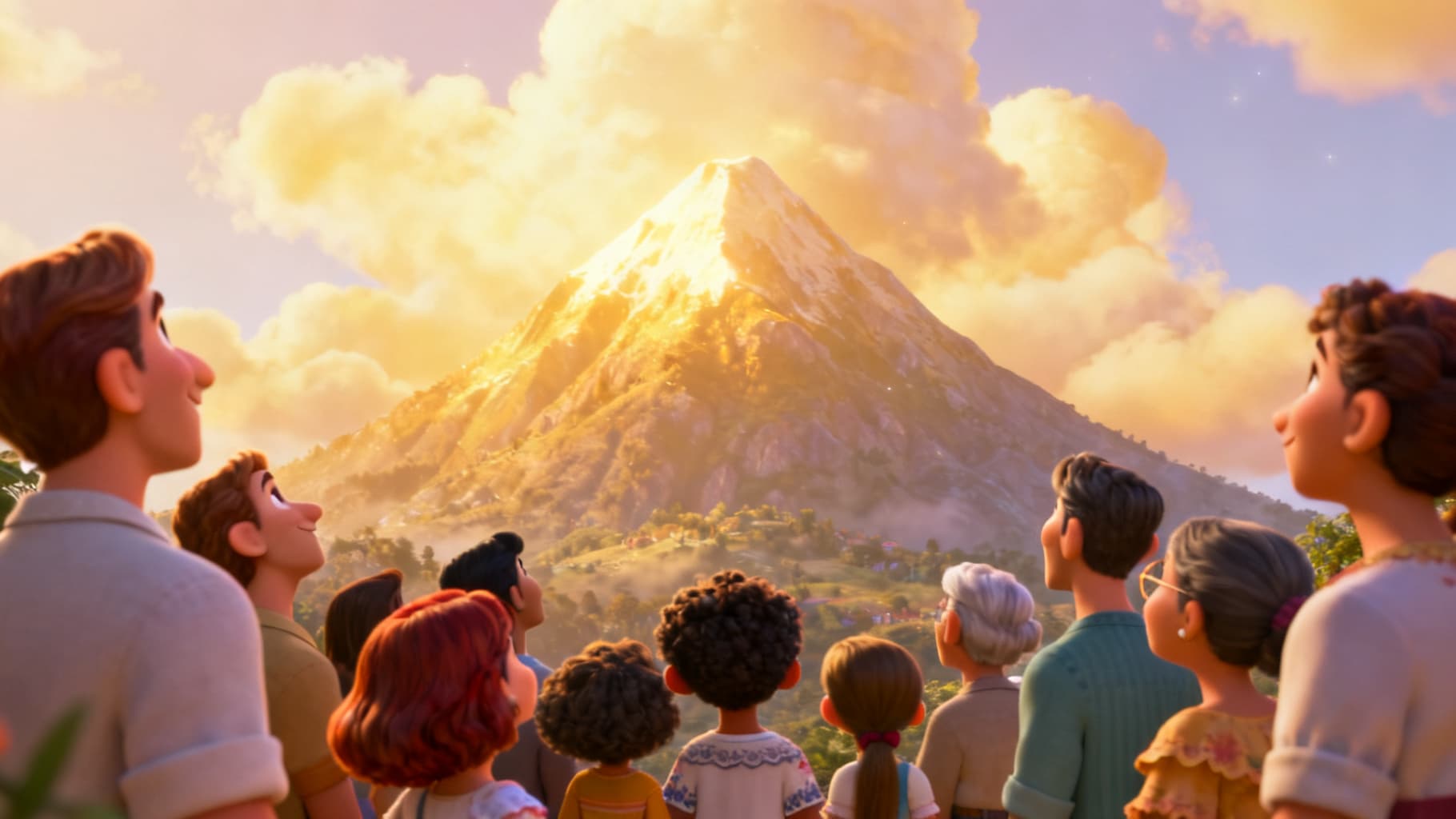 God’s people standing in awe before the glowing mountain